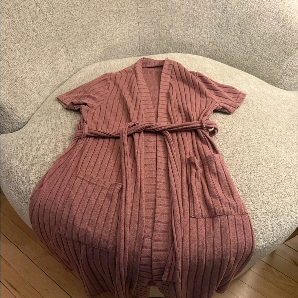 Women's Ribbed Mauve Robe - Picture 2 of 5